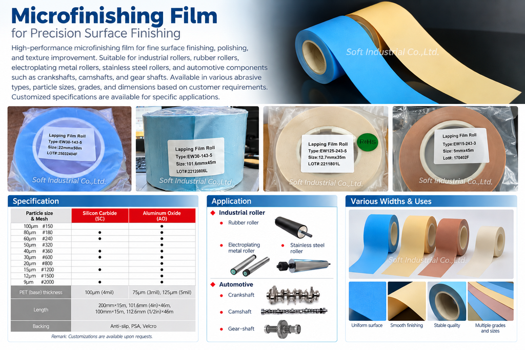 Microfinishing Film สำหรับขัดละเอียดลูกกลิ้งและชิ้นส่วนอุตสาหกรรม – Soft Industrial
