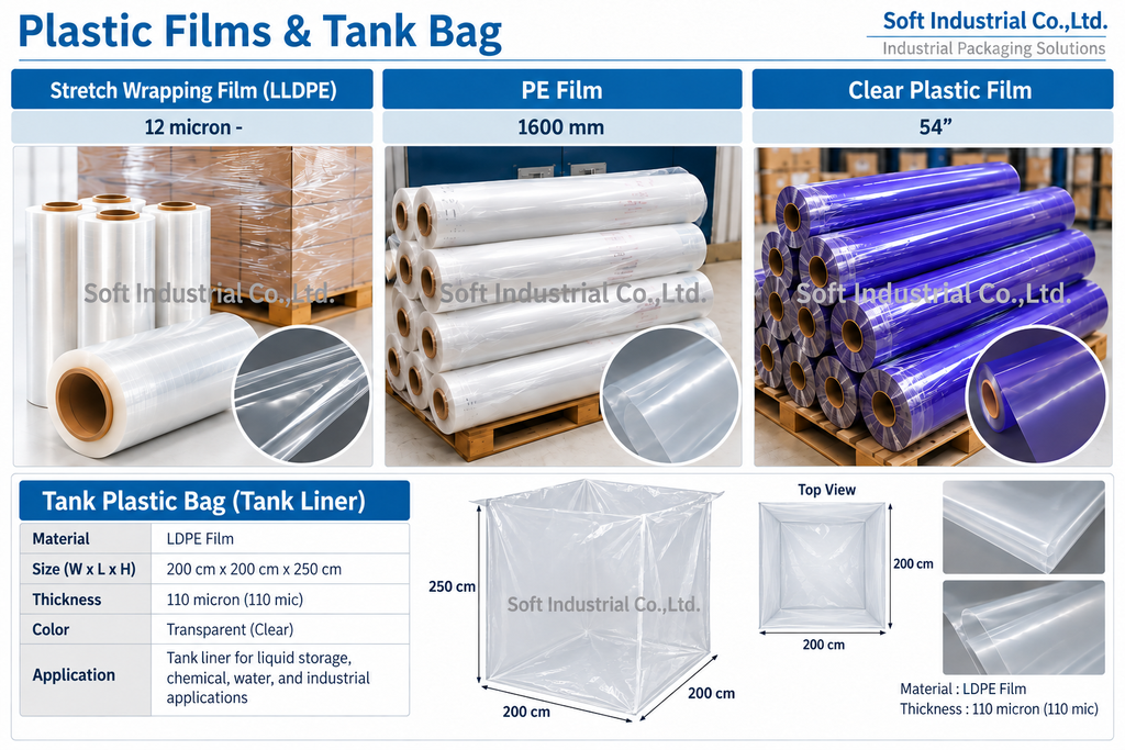 ฟิล์มพลาสติกอุตสาหกรรม ฟิล์มยืดพันพาเลท PE Film และ LDPE Tank Liner – Soft Industrial